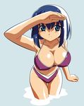  absurdres bikini blue_eyes blue_hair blush breasts cleavage covered_nipples highres huge_breasts kokubunji_koyori nurse_witch_komugi-chan short_hair solo swimsuit vector_trace water 