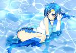  1girl artist_request ass bishoujo_senshi_sailor_moon blue_eyes blue_hair blush choker elbow_gloves gloves lying mizuno_ami sailor_mercury short_hair smile solo thigh thighs water 