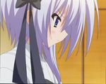  blue_eyes blush concentration hoshizora_e_kakaru_hashi long_hair_ribbon profile screen_capture white_hair 