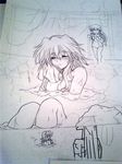  doujinshi hong_meiling hujitu-sakuyasukii izayoi_sakuya monochrome multiple_girls onsen touhou towel 