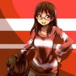  azazel brown_hair dress glasses horns long_hair purple_eyes sakuma_rinko smile striped sweater sweater_dress tom_(drpow) yondemasu_yo_azazel-san. 