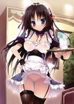  black_thighhighs blue_eyes blush brown_hair detached_cuffs frown garter_straps karory maid milk nipples no_bra nopan photoshop restaurant see_through skirt_lift source_request stockings thighhighs transparent_clothing upskirt vagina waitress wet 