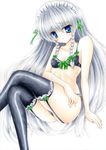  alternate_hairstyle bad_id bad_pixiv_id black_legwear blue_eyes blush bra braid colored_pencil_(medium) crossed_legs embarrassed garter_belt izayoi_sakuya kirihara_natsuki lingerie long_hair maid_headdress panties silver_hair sitting solo thighhighs touhou traditional_media twin_braids underwear underwear_only 