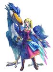  bird blonde_hair blue_eyes boots full_body highres long_hair non-web_source official_art princess_zelda simple_background solo the_legend_of_zelda the_legend_of_zelda:_skyward_sword 