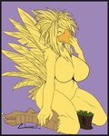  anthro beak big_breasts big_butt bird blush breasts butt chocobo chubby eyes_closed fat feather feathers female final_fantasy hair huge_breasts long_hair overweight solo syrae-universe tail tricca_(character) video_games voluptuous wide_hips wings 