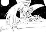  angel_wings ashryn bed black_and_white breasts canine chest_tuft female halo male monochrome moon night nude sheath wings 