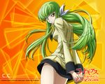  ashford_academy_uniform bangs c.c. code_geass code_geass:_lost_colors green_hair kimura_takahiro long_hair miniskirt official_art school_uniform skirt solo twintails wallpaper yellow_eyes 