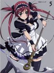  absurdres airi_(queen's_blade) highres maid queen's_blade red_hair scan scythe solo takamura_kazuhiro thighhighs zettai_ryouiki 