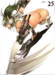  absurdres armor ass echidna f.s. green_hair high_heels highres kicking multicolored_hair open_mouth pointy_ears queen's_blade red_eyes revealing_clothes shield shoes solo stance sword thighhighs two-tone_hair weapon 