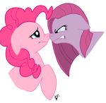  desaturation female feral friendship_is_magic frost_heart_is_siamese fur horse inner_demon mammal my_little_pony pink_fur pinkamena_(mlp) pinkie_pie_(mlp) plain_background pony square_crossover white_background 