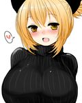  alternate_costume blonde_hair blush bow breasts close-up face hair_bow hair_up han_(jackpot) heart huge_breasts kurodani_yamame open_mouth short_hair smile solo spoken_heart sweater touhou upper_body yellow_eyes 