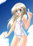  blonde_hair blue_eyes fang little_busters! long_hair noumi_kudryavka one-piece_swimsuit saano_chia school_swimsuit solo swimsuit white_school_swimsuit white_swimsuit 