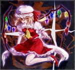  ascot blonde_hair bobby_socks bow fingernails flandre_scarlet frills hat hat_bow kurenai_yoshiko long_fingernails mary_janes nail_polish orange_eyes shoes short_sleeves sitting skirt socks solo touhou wings 