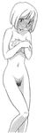  blush covering exhibitionism humiliation hypnotism mind_control monochrome nude pubic_hair short_hair suehirogari 