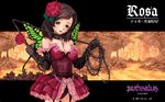  brown_hair butterfly_wings chain collar deathsmiles flower garters gothic pantsu red_eyes rosa_(deathsmiles) rose sadism thighhighs wallpaper whip wings xbox_360 