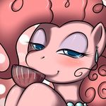  blue_eyes blush cute drink ear_piercing earring equine female feral friendship_is_magic fur glass hair horse jewelry kloudmutt liquid makeup mammal my_little_pony necklace piercing pink_fur pink_hair pinkie_pie_(mlp) pony smile solo suggestive 