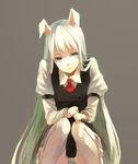  adapted_costume alternate_color alternate_eye_color animal_ears bad_id bad_pixiv_id blue_eyes bunny_ears buttons fingernails lips long_hair long_sleeves necktie red_neckwear reisen_udongein_inaba simple_background sitting smile solo thighhighs touhou white_hair white_legwear yasumo_(kuusouorbital) zettai_ryouiki 