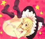  :q ass blonde_hair blush boots bra flat_ass flat_chest hat highres kaneru kirisame_marisa licking_lips lingerie long_hair orange_eyes panties panty_pull solo star tongue tongue_out touhou underwear underwear_only undressing witch_hat 