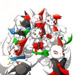  &#12450;&#12540;&#12489;@&#12385;&#12423;&#12387;&#12392;&#24537;&#12375;&#12356; ???@??????? alternate_color ambiguous_gender blue_markings eyes_closed fur group hat markings necktie nintendo plain_background pok&#233;mon pok&eacute;mon red_eyes red_markings shiny_pok&#233;mon video_games white_background white_fur yellow_eyes zangoose 