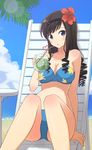  amagami beach bikini black_hair blue_eyes day drink flower hairband hibiscus highres morishima_haruka nishikawa_ari outdoors solo swimsuit tropical_drink 
