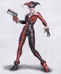  black boots costume gun harley_quinn mask ranged_weapon red revolver tagme 