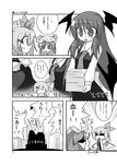  3girls :&lt; =_= bat_wings blood book chibi comic crescent daiyousei greyscale head_wings koakuma long_hair monochrome multiple_girls nosebleed patchouli_knowledge scarlet_devil_mansion shaded_face short_hair side_ponytail sparkle touhou translation_request tsuboraa wings 