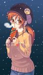  aoi_sora_(pairan) breath face glasses happy_valentine hat original pairan snow solo turtleneck twintails valentine 