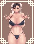  areola_slip areolae bad_anatomy bisco_(letitbleed) black_bra black_thong blush bra bra_pull breasts brown_eyes brown_hair cameltoe capcom chun-li cleavage curvy double_bun double_buns erect_nipples female hair_buns highres hips huge_breasts large_breasts lingerie panties solo standing street_fighter thighs thong underwear 