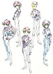  3boys arm_grab artist_request ayanami_rei color_trace crossed_arms hair_ornament hands_on_hips highres ikari_shinji multiple_boys multiple_girls nagisa_kaworu neon_genesis_evangelion plugsuit production_art souryuu_asuka_langley suzuhara_touji 