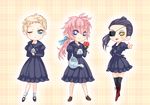  black_hair blonde_hair blue_eyes dress eyepatch flower genderswap kingdom_hearts kingdom_hearts_ii kkkoyubi luxord marluxia multiple_girls one_eye_closed pink_hair ponytail red_flower red_rose rose scar watering_can xigbar 