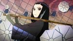  bokutō checker_background determined katanagatari kiguchi_zanki long_black_hair looking_at_viewer 