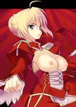  azu blonde breasts dress epaulettes fate/extra fate/stay_night green_eyes large_breasts nipples oppai saber_extra 