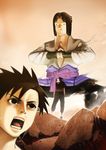  figure male_focus multiple_boys naruto naruto_(series) open_mouth pose red_eyes rock sin_moriyama uchiha_itachi uchiha_sasuke what 