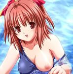  blush hair_ribbon in_water mizugi nipples oppai red_eyes red_hair school_uniform sukumizu tagme twin_tails 