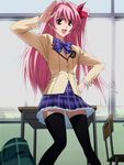  absurdres chaos;head highres long_hair one_side_up pink_hair sakihata_rimi salute school_uniform screencap solo stitched thighhighs third-party_edit zettai_ryouiki 