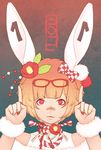  animal_ears bandaid bow bunny_ears bunny_girl glasses gradient_hair hair_bow hair_ornament juuden multicolored_hair original red_eyes ringed_eyes short_hair solo stitched third-party_edit 