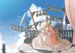  amamiya_chiharu bad_id bad_pixiv_id barefoot bell blonde_hair cloud curtains day dress envelope green_eyes long_hair original satellite_dish sitting sky solo 