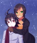  1girl antenna_hair black_hair blush brown_hair chou_shittou_caduceus cr-s01 dark_skin gloves green_eyes hospital_rokunin_no_ishi maria_torres md5_mismatch red_eyes scarf short_hair snow sorashiro_ruku 