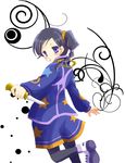  bad_id bad_pixiv_id black_hair black_legwear coat dagger hair_ornament hairpin highres jay_(tales) looking_back male_focus pantyhose ponytail purple_eyes rein_rise shoes shorts solo tales_of_(series) tales_of_legendia weapon 