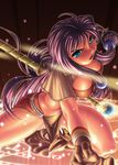  aerial_rave aqua_eyes breasts gloves large_breasts mage magic_circle purple_hair ragnarok_online solo squat staff very_long_hair weapon 