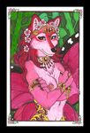  armband arthropod border breasts butterfly canine female flower flower_in_hair fur hybrid insect jewelry luthiennightwolf mammal maraschino necklace nude ornate pink pink_fur solo wings wolf 