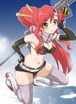  bikini_top boots brown_eyes elbow_gloves gloves gun long_hair oppai ponytail red_hair scarf short_shorts shorts tengen_toppa_gurren-lagann thighhighs yoko_littner 