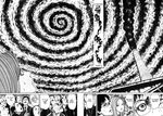  6+boys comic cremation formal funeral greyscale hard_translated itou_junji j-horror looking_up monochrome multiple_boys non-web_source outdoors sky smoke smokestack spiral suit uzumaki 