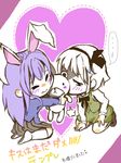  animal_ears blush bunny_ears child heart kiss konpaku_youmu multiple_girls object_kiss purple_hair reisen_udongein_inaba stuffed_animal stuffed_toy teddy_bear tegaki touhou white_hair younger 