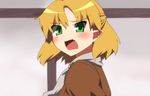  anime_coloring blonde_hair blush commentary fang green_eyes kaiza_(rider000) mizuhashi_parsee open_mouth pointy_ears scarf short_hair solo touhou tsundere 