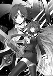  1girl character_request greyscale gunner's_broom himuro_akari huge_weapon long_hair mikaki_mikako miniskirt monochrome night_wizard school_uniform skirt sword thighhighs very_long_hair weapon zettai_ryouiki 