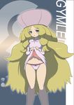  1girl bee-j1 blonde_hair blush breasts cameltoe cattleya_(pokemon) dress dress_lift elite_four erect_nipples flat_chest green_eyes hat highres long_hair makoto_daikichi open_mouth panties pink_panties pokemon pokemon_(game) pokemon_black_and_white pokemon_bw small_breasts solo underwear very_long_hair 