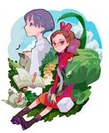  1girl arrietty bird book cat cup karigurashi_no_arrietty leaf ponytail rakuchii_(rurituvo) shou_(karigurashi_no_arrietty) sugar_cube teacup water_drop 