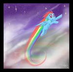  clouds equine friendship_is_magic my_little_pony nighttime pegasus pink_eyes rainbow rainbow_dash_(mlp) sky stars 
