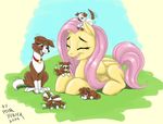  canine collar cute dog equine eyes_closed female feral fluttershy_(mlp) friendship_is_magic hair lying mammal my_little_pony pegasus pink_hair poor_yorick puppies simple_background sleeping wings winona_(mlp) 